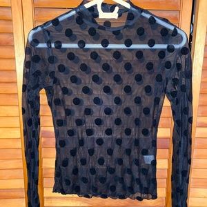Mesh/polka dot long sleeve top